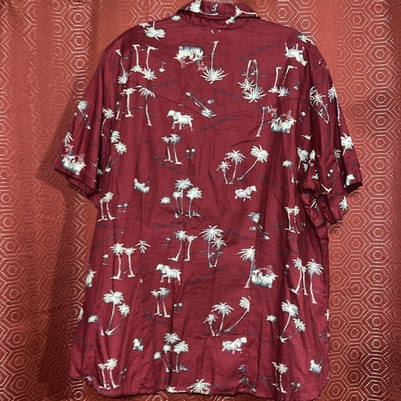 Roper Button-down Shirt Dark Red Palm Trees 2X - Picture 2 of 6